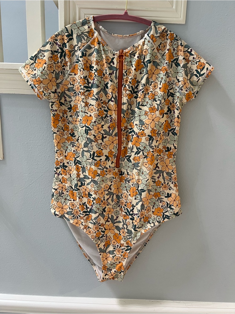 Floral Zip-Front One Piece Swimsuit – Short Sleeve